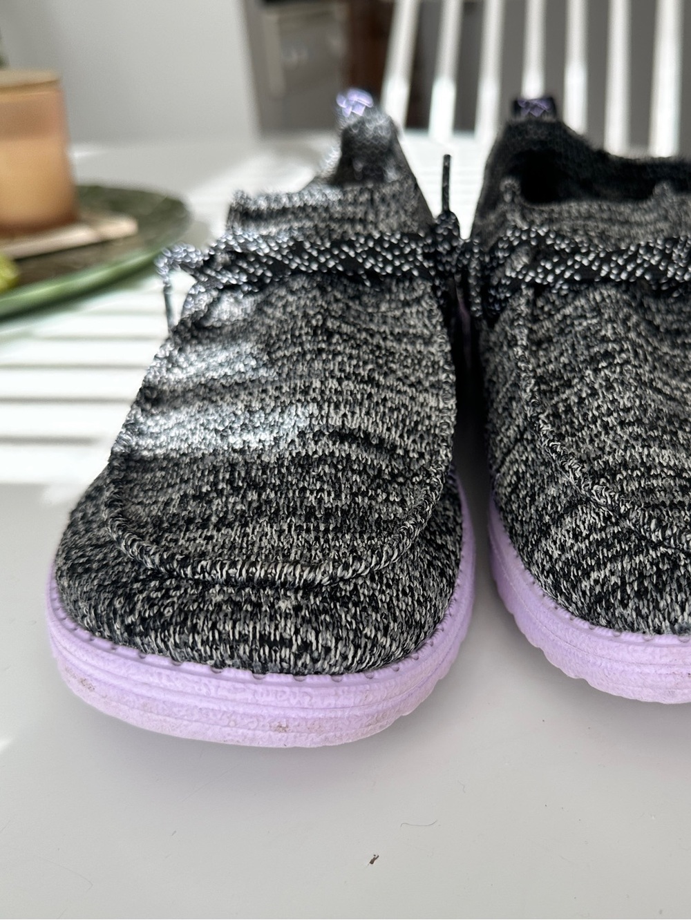 Hey Dude Women’s Knit Slip-On Loafers — Black and Gray/Lavender - Picture 2 of 8